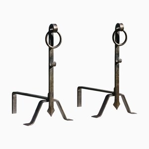 Brutalistischer Schmiedeeisen Andirons, Frankreich, 1950, 2er Set