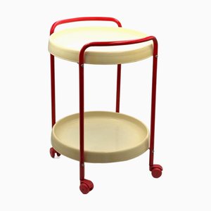 Vintage Bar Cart with Red Metal Frame and Beige Trays, 1960s