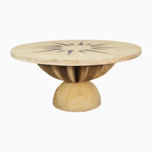 Round Compass Rose Table in Wood by Mario Ceroli for Poltronova, 1970s