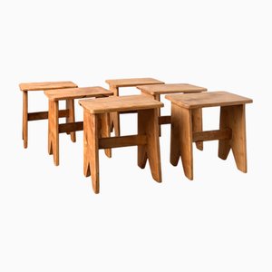 Vintage Walnut Stools, 1950s, Set of 6