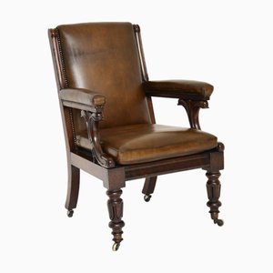 Antique William IV Leather Library Armchair, 1830s