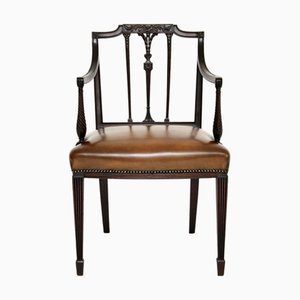 Silla de escritorio Carver antigua de cuero, década de 1900