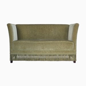 Danish Velour and Beechwood 2-Seater Sofa, 1970s