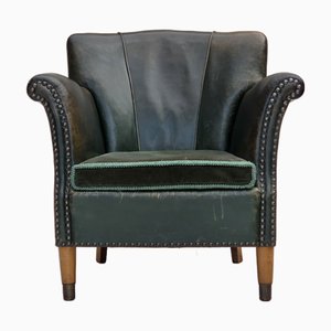 Poltrona in velluto e pelle, Danimarca, anni '60