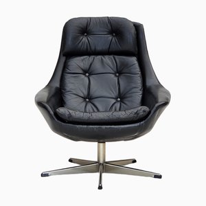 Danish Leather Swivel Chair by H.W.Klein for Bramin Møbler, 1970s