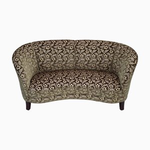 Danish Curved 2-Seater Sofa in Green Velour and Beechwood, 1960s