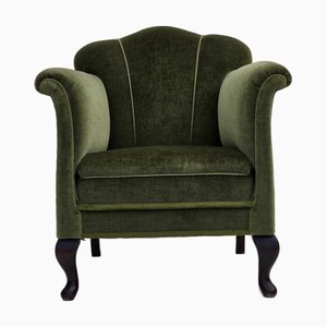 Danish Green Velour and Ash Wood Armchair, 1950s