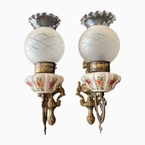 Applique antiche in ceramica e vetro, anni '60, set di 2