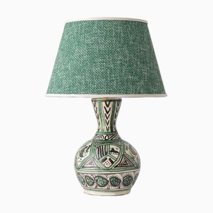 Mid-Century Modern Spanish Revival Table Lamp in Punter Green and Black Ceramic, 1970s