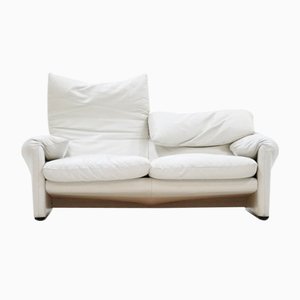 2-Sitzer Maralunga Sofa in Weißem Leder von Vico Magestretti für Cassina