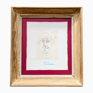 Pablo Picasso, Portrait of a Man with a Goatee, Hand-Signed Engraving, 1970, Framed