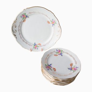 French Earthenware Dessert Service for 12 by Lamandinoise, 1930s, Set of 13