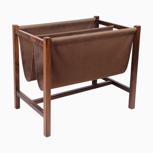Danish Magazine Holder in Rosewood and Brown Canvas, 1960s