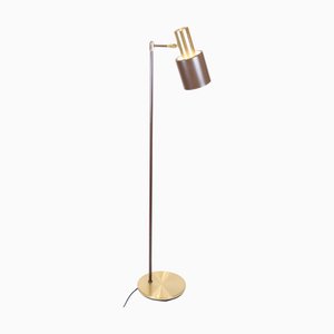 Lampada da terra Studio in metallo laccato marrone e ottone di Jo Hammerborg per Fog & Mørup, anni '70