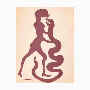 Mino Maccari, Eve and the Serpent, Drawing on Paper, 1940s