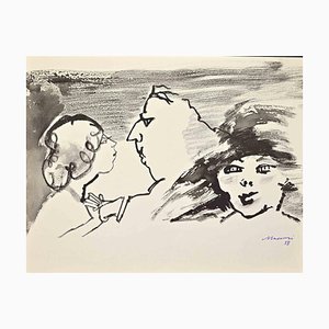 Mino Maccari, Portraits, Drawing on Paper, 1958