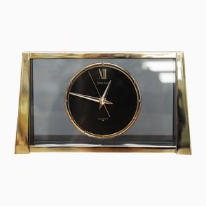 Orologio da camino vintage in ottone e vetro di Seiko, anni '60
