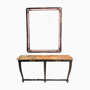 Consolle grande e specchio retroilluminato di Osvaldo Borsani, anni '50, set di 2