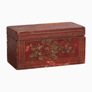 Antique Chinese Box with Hand-Painted Floral Motifs, 1900s
