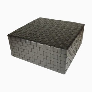 Large Pouf in Italian Vegetable Tanned Woven Leather by Oscar Maschera