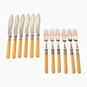 English Fish Cutlery for 6 by Joseph Lee and Sons Sheffield, 1910s, Set of 12