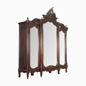 Antique Baroque Style Wardrobe in Walnut with Mirror, 19th Century