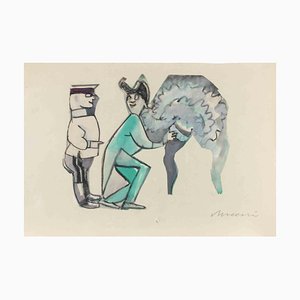 Mino Maccari, The Generals, Drawing on Paper, 1955