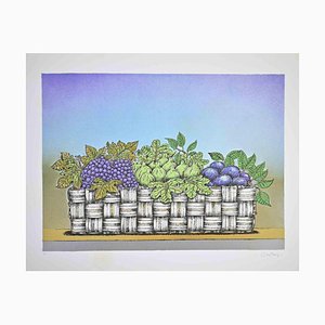 Bruno Caruso, Still Life with Basket of Fruit, Lithograph, 1980s