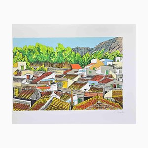 Renzo Meschis, Landscape in Sicily, Lithograph, 1989
