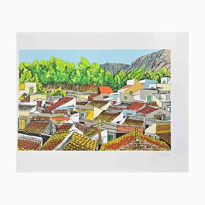 Renzo Meschis, Landscape in Sicily, Lithograph, 1989