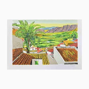 Renzo Meschis, Landscape in Sicily, Lithograph, 1989