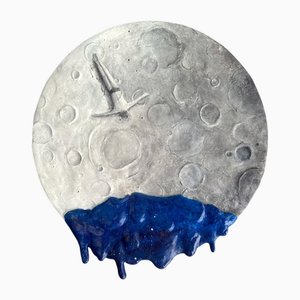 Vera Vizzi, Modelled Abstract Moon Relief with Blue Seascape Wall Sculpture, 2025, Mixed Media