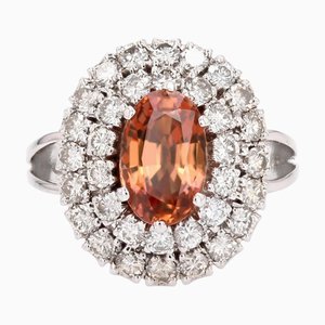 Malaya Garnet Diamonds 18 Karat White Gold Oval Cluster Ring, 1970s