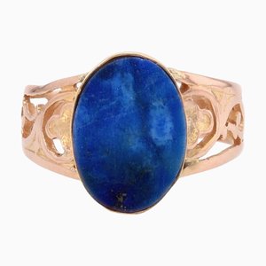 French Lapis Lazuli Signet Ring in 18 Karat Rose Gold
