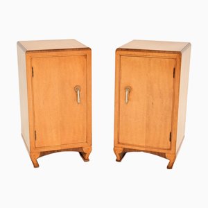 Art Deco Bedside Cabinets in Birds Eye Maple and Walnut, 1930s, Set of 2