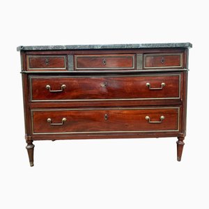 Cassettiera in stile Luigi XVI in mogano con ripiano in marmo grigio venato