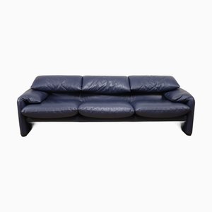 Divano a tre posti Maralunga in pelle di Vico Magistretti per Cassina, anni '80