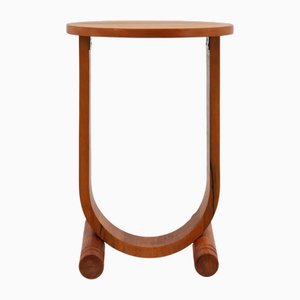 Round Art Deco Oak Side Table with Bended Leg, France, 1920s