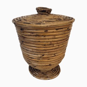 Vintage Rattan Basket with Lid, France, 1970s