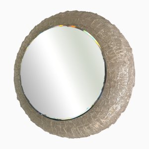 Lage Round Back-Lit Acrylic Ice Glass Wall Mirror attributed to Egon Hillebrand for Hillebrand Lighting, Germany, 1970s
