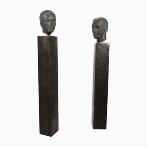 Student of Georg Kolbe, Büsten auf Sockeln, 1925, Stelen aus Bronze & Granit, 2er Set