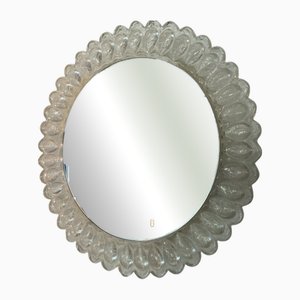 Round Back-Lit Ice Glass Mirror, 1970s