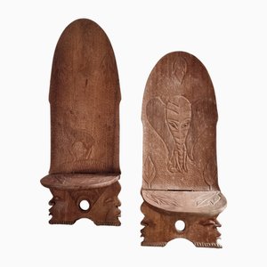 Mid-Century African Hand-Carved Wooden Folding Chairs, 1960s, Set of 2
