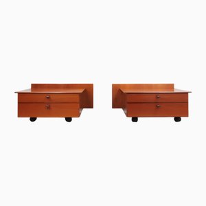 Walnut Bedside Tables with Wheels by Tobia Scarpa for Stildomus, 1970s, Set of 2