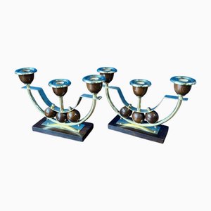 Minimalistische Art Deco Kerzenständer, 1930er, 2er Set