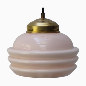 French Pink Reeded Clichy Glass Pendant Lamp