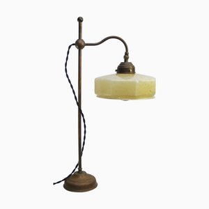 French Art Deco Brass and Yellow Clichy Glass Table Desk Light