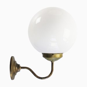 French White Opaline Glass and Brass Bistro Sconce
