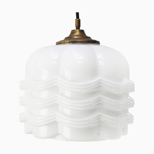 Vintage White Opaline Glass and Brass Pendant Lamp