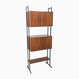 Modulares Italienisches Vintage Bücherregal aus Nussholz & Metall, 1960er